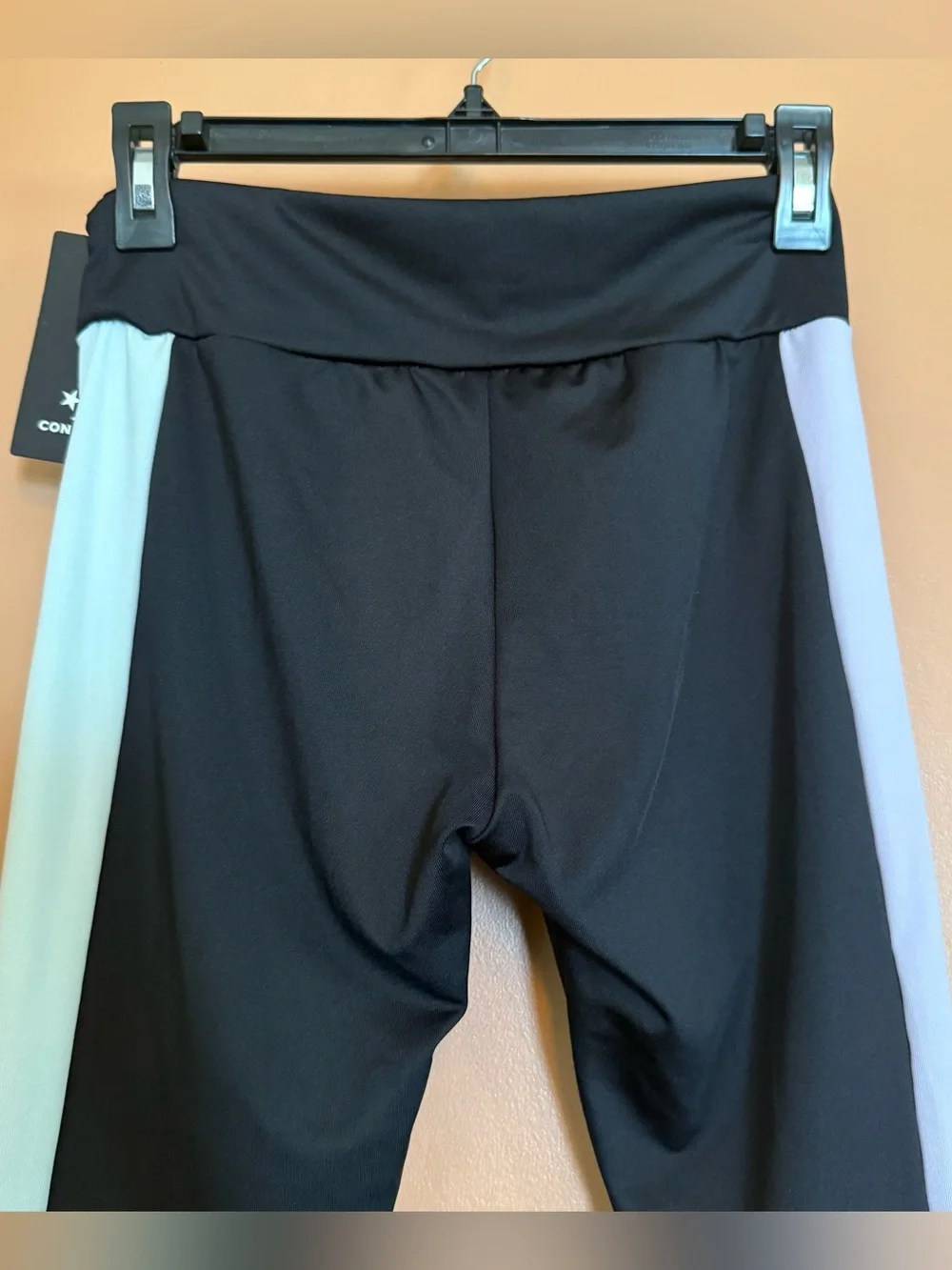 Converse All Star Girls Leggings Size L 12-13 Black White Stripe NWT